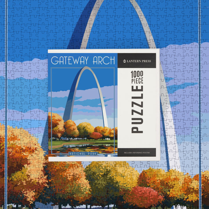 Gateway Arch National Park, Arch and Trees in Fall, Jigsaw Puzzle Puzzle Lantern Press 