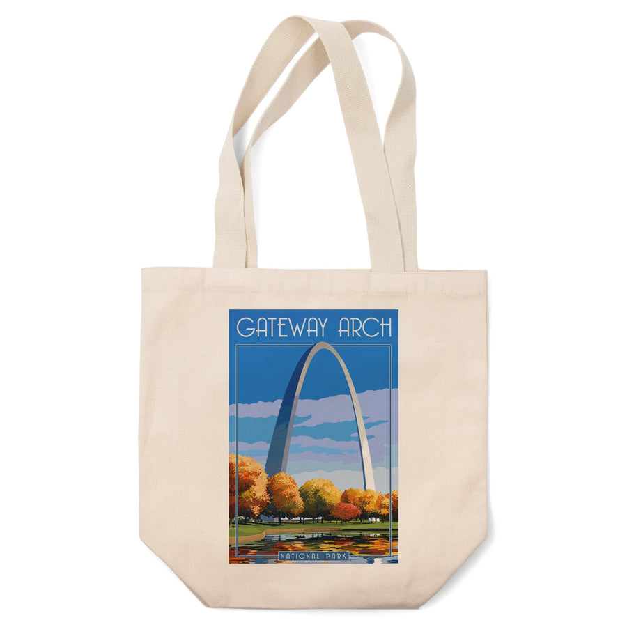 Gateway Arch National Park, Arch and Trees in Fall, Lantern Press Artwork, Tote Bag Totes Lantern Press 