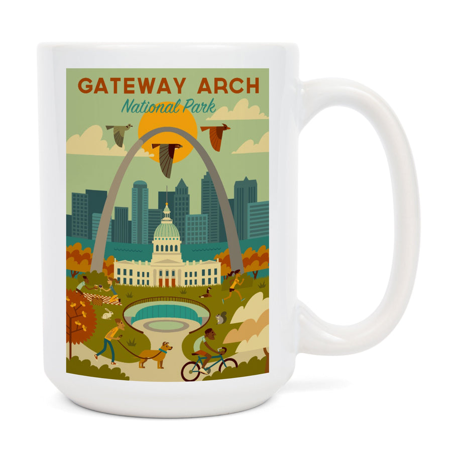 Gateway Arch National Park, Missouri, Geometric National Park Series, Lantern Press Artwork, Ceramic Mug Mugs Lantern Press 