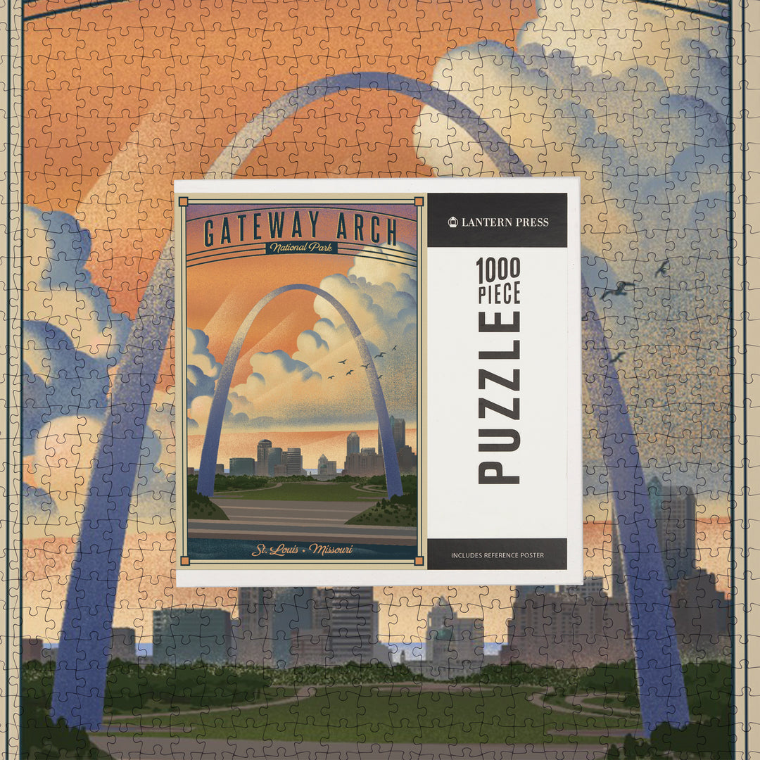 Gateway Arch National Park, Missouri, Lithograph National Park Series, Jigsaw Puzzle Puzzle Lantern Press 