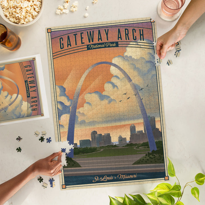 Gateway Arch National Park, Missouri, Lithograph National Park Series, Jigsaw Puzzle Puzzle Lantern Press 