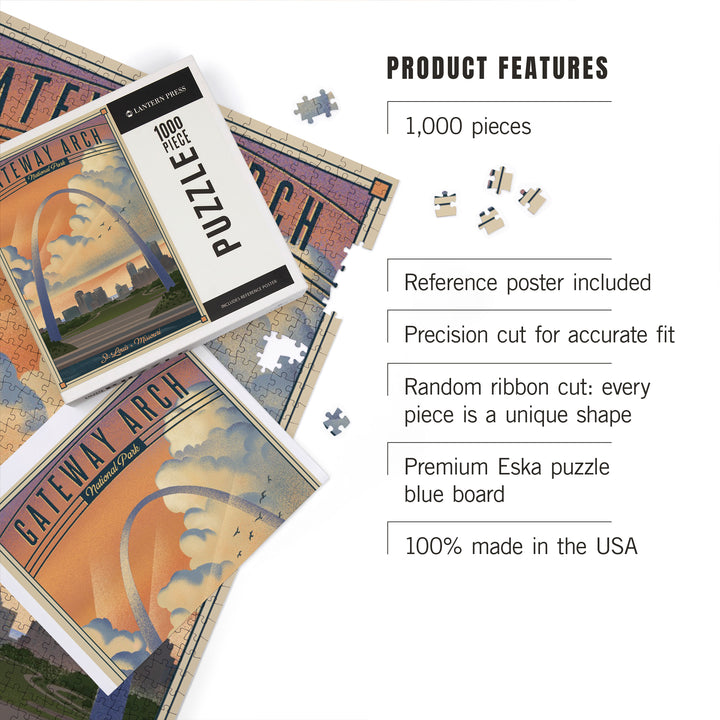 Gateway Arch National Park, Missouri, Lithograph National Park Series, Jigsaw Puzzle Puzzle Lantern Press 