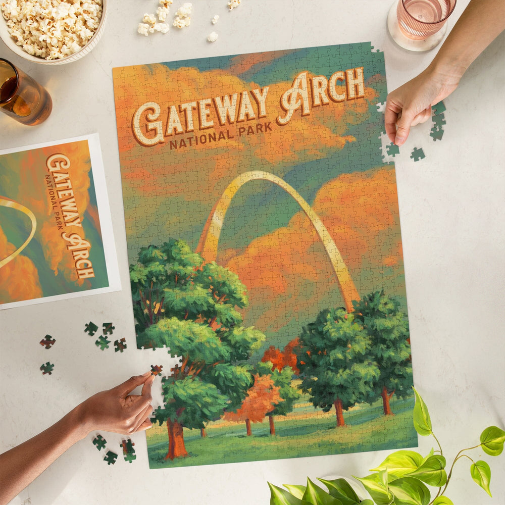 Gateway Arch National Park, Missouri, Oil Painting, Jigsaw Puzzle Puzzle Lantern Press 