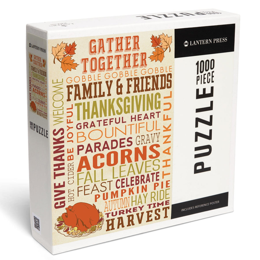 Gather Together, Thanksgiving Typography with Turkey, Jigsaw Puzzle Puzzle Lantern Press 