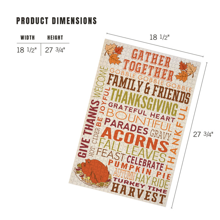 Gather Together, Thanksgiving Typography with Turkey, Jigsaw Puzzle Puzzle Lantern Press 