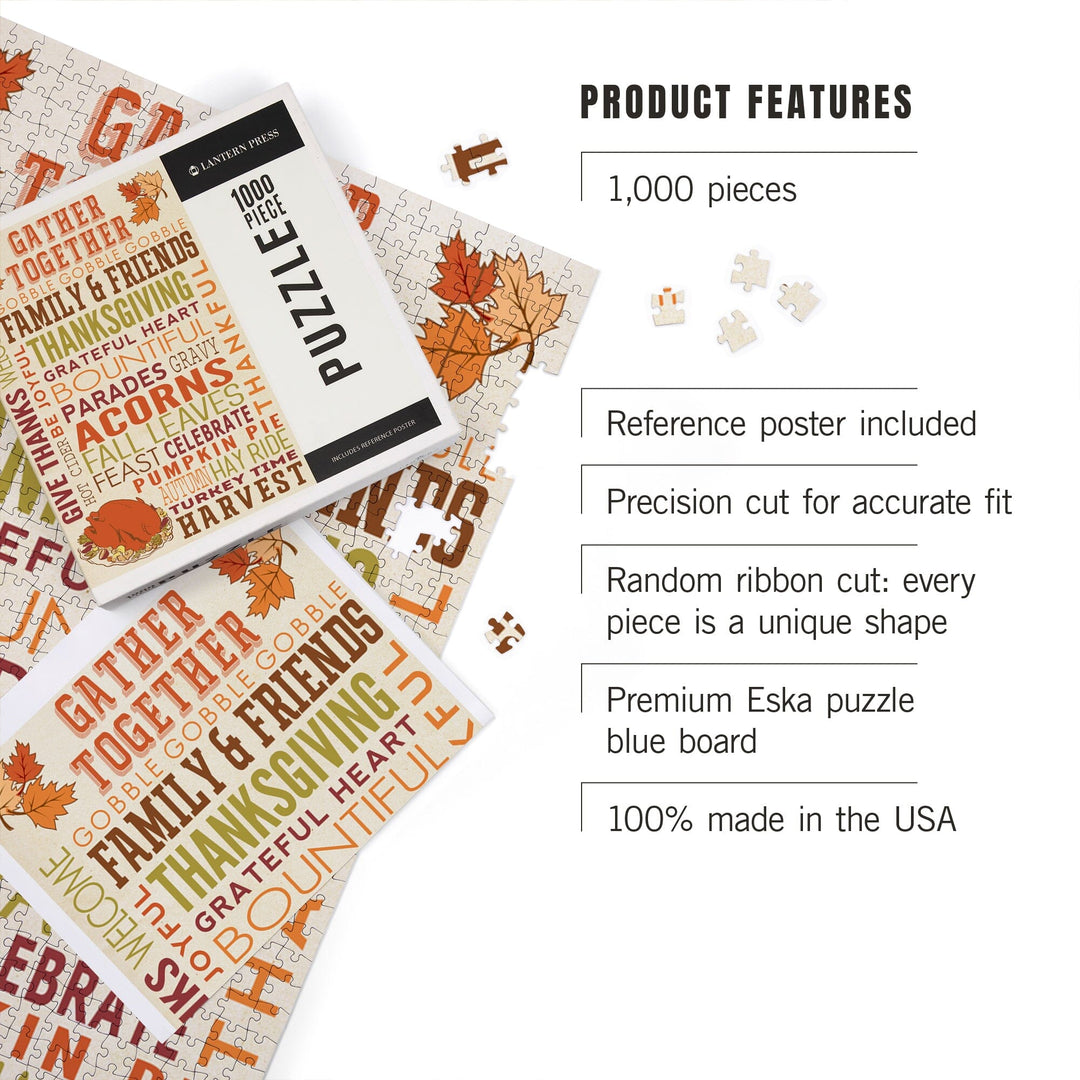 Gather Together, Thanksgiving Typography with Turkey, Jigsaw Puzzle Puzzle Lantern Press 