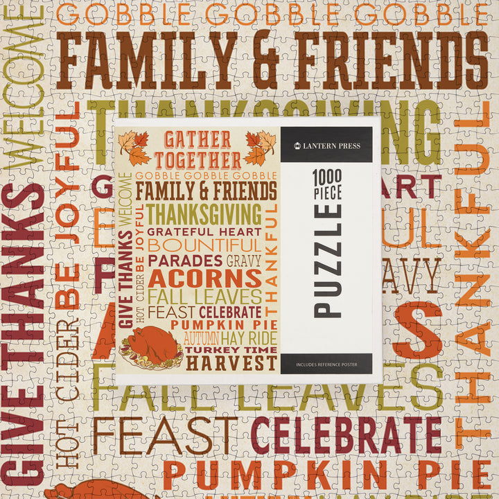 Gather Together, Thanksgiving Typography with Turkey, Jigsaw Puzzle Puzzle Lantern Press 