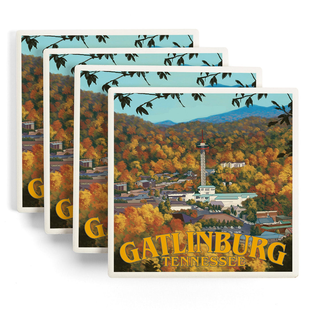 Gatlinburg, Tennessee, Town Scene, Coasters Coasters Lantern Press 