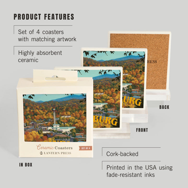 Gatlinburg, Tennessee, Town Scene, Coasters Coasters Lantern Press 