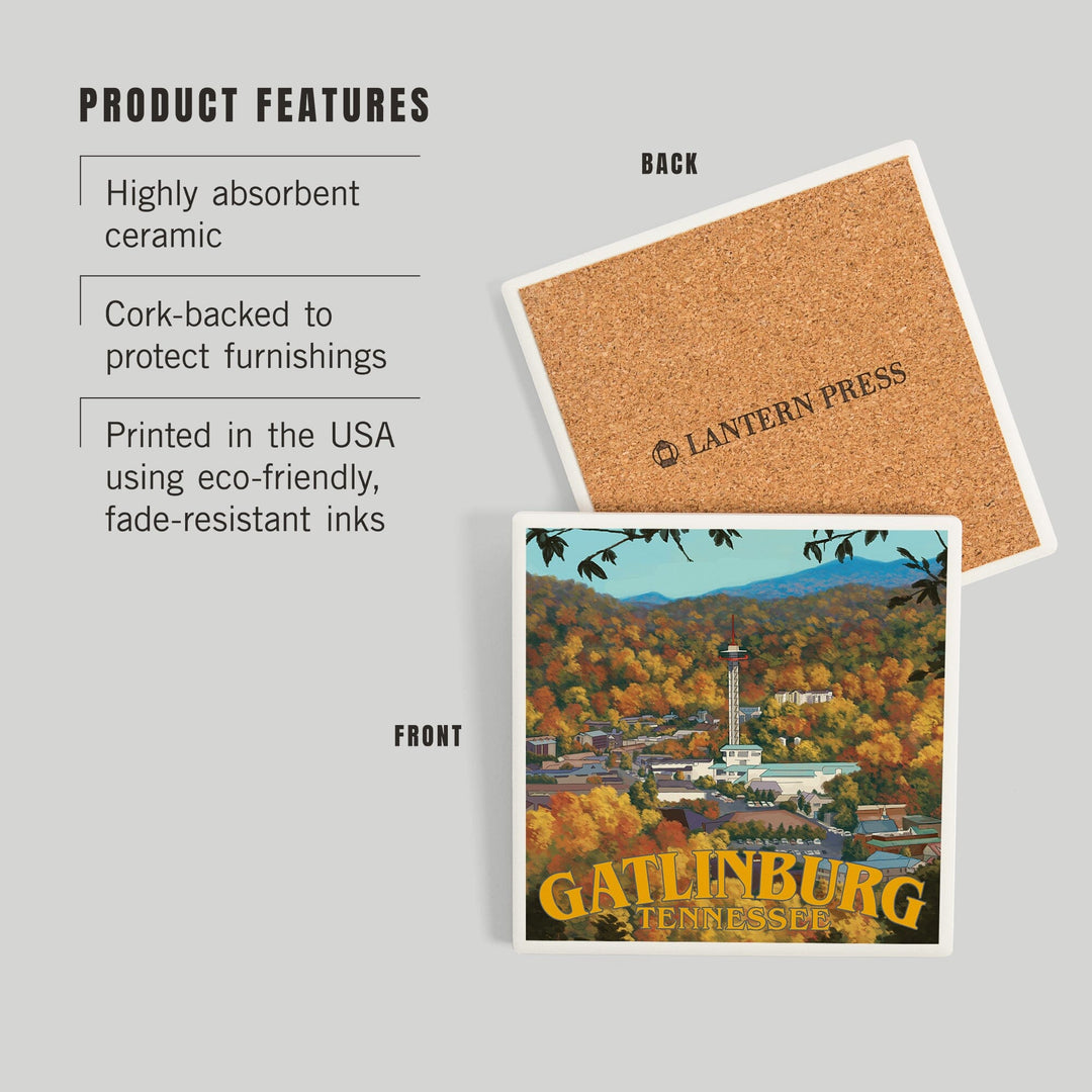 Gatlinburg, Tennessee, Town Scene, Coasters Coasters Lantern Press 