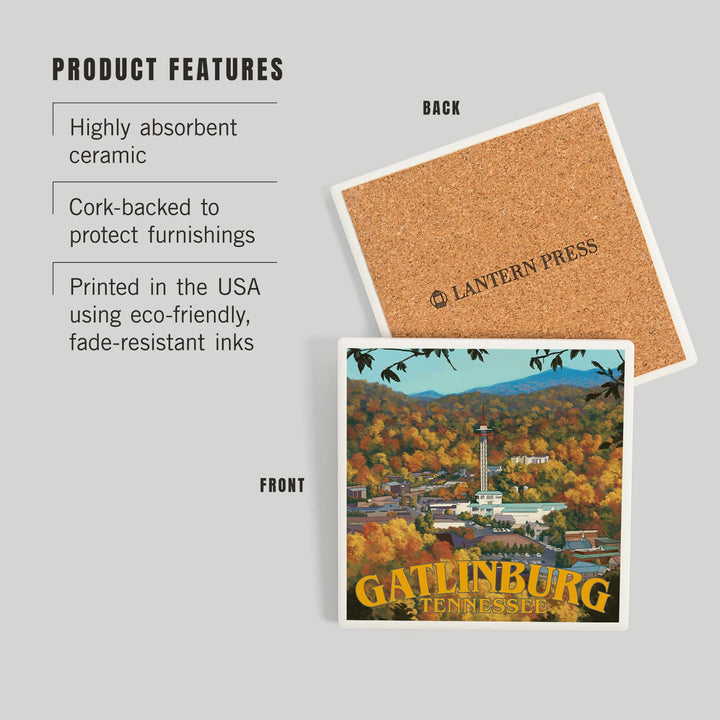 Gatlinburg, Tennessee, Town Scene, Coasters Coasters Lantern Press 