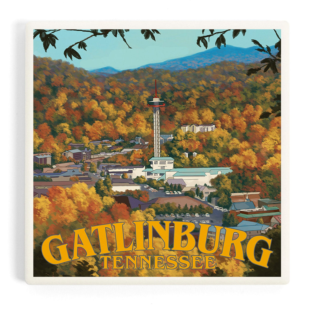 Gatlinburg, Tennessee, Town Scene, Coasters Coasters Lantern Press Coaster 