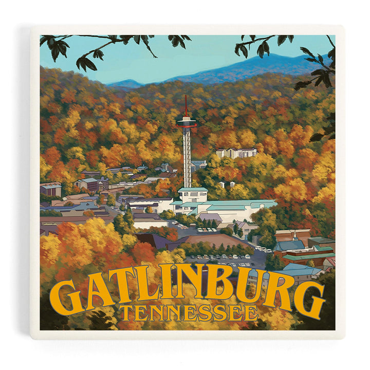 Gatlinburg, Tennessee, Town Scene, Coasters Coasters Lantern Press Coaster 