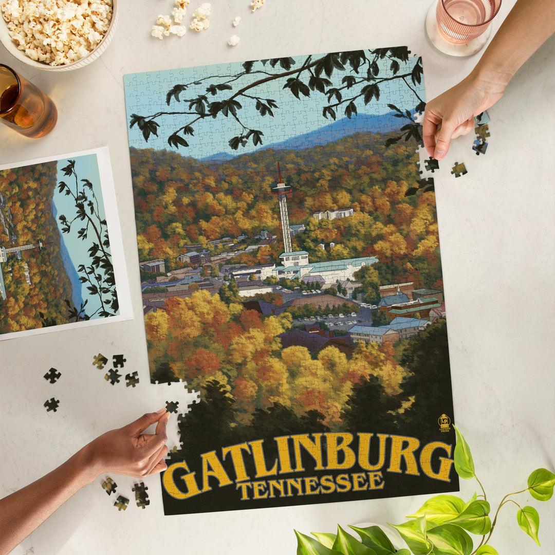 Gatlinburg, Tennessee, Town Scene, Jigsaw Puzzle Puzzle Lantern Press 