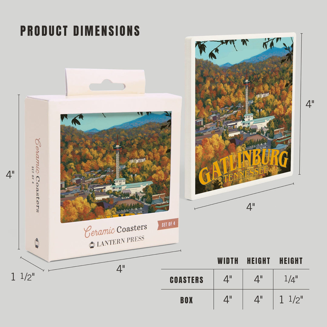 Gatlinburg, Tennesseee, Town Scene, Lantern Press Artwork, Coaster Set - Lantern Press