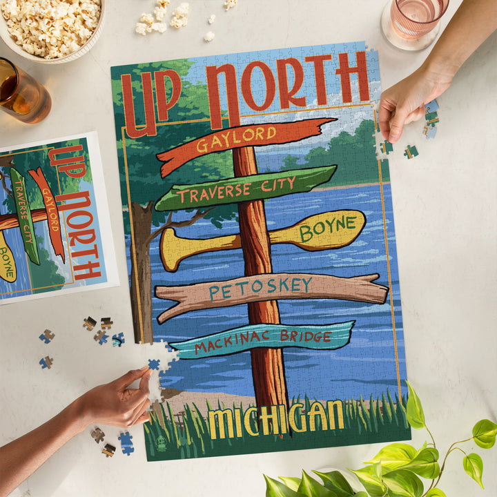 Gaylord, Michigan, Up North, Destinations Sign, Jigsaw Puzzle Puzzle Lantern Press 