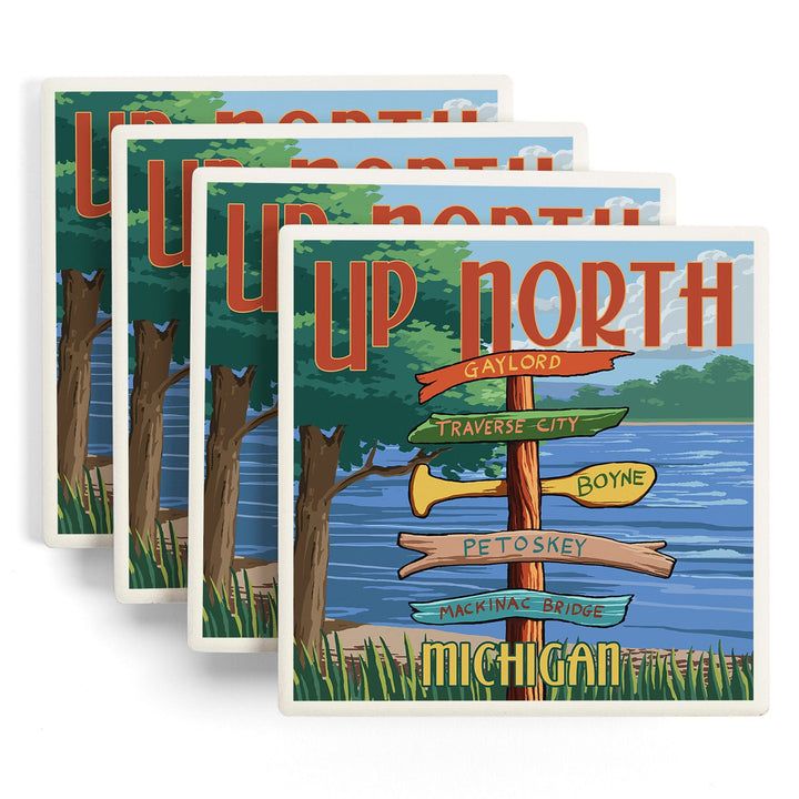 Gaylord, Michigan, Up North, Destinations Sign, Lantern Press Artwork, Coaster Set - Lantern Press