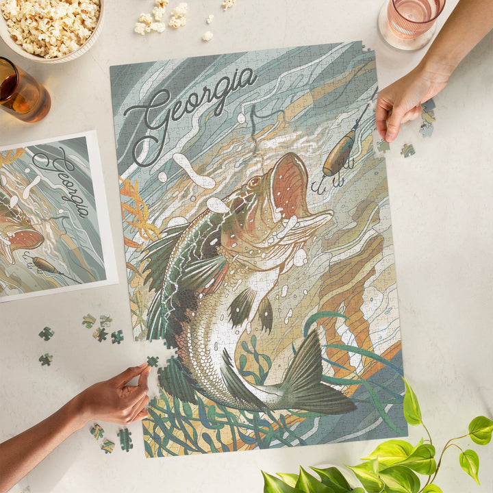 Georgia, Fish All Day, Bass, Jigsaw Puzzle - Lantern Press