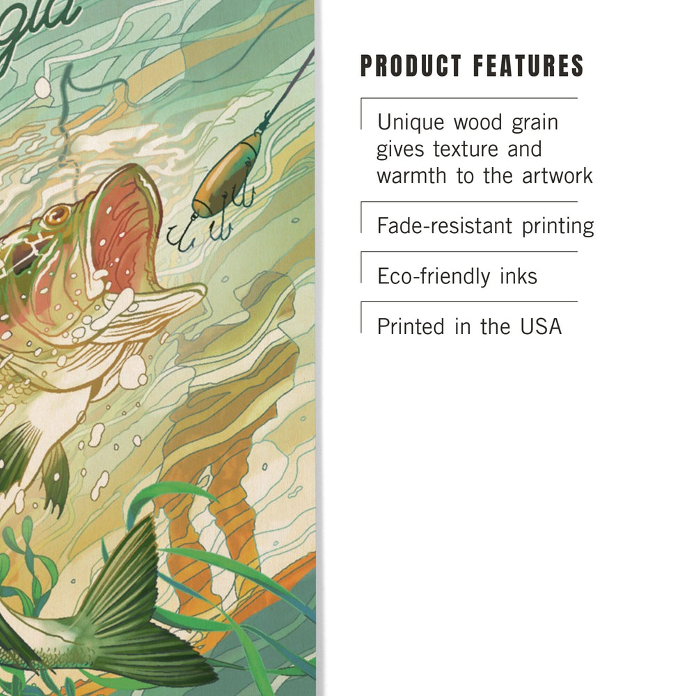 Georgia, Fish All Day, Bass, Wood Signs and Postcards Wood Lantern Press 