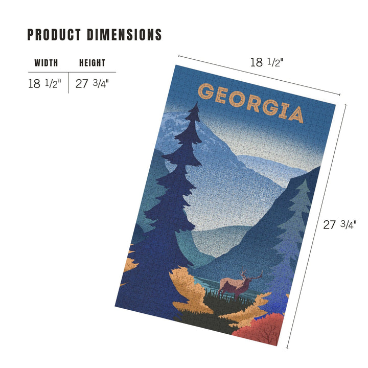 Georgia, Lithograph, Elk and Mountains Scene, Jigsaw Puzzle Puzzle Lantern Press 