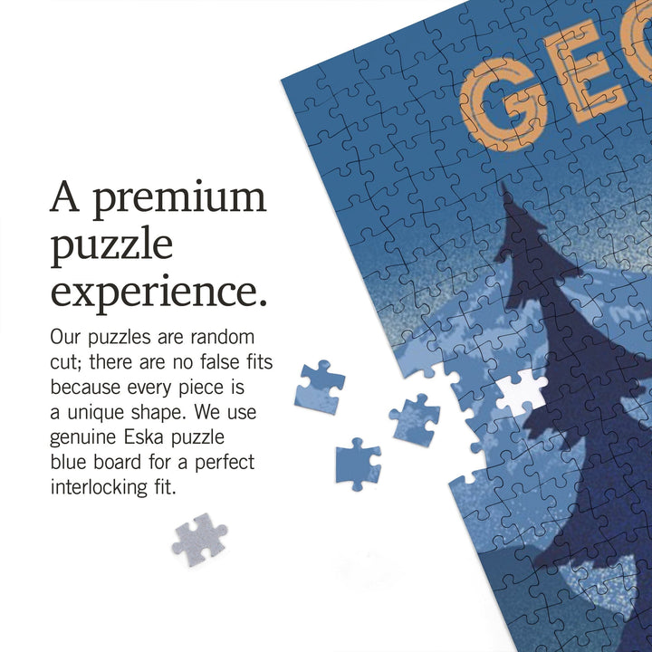 Georgia, Lithograph, Elk and Mountains Scene, Jigsaw Puzzle Puzzle Lantern Press 