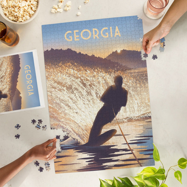 Georgia, Lithograph, Lean Into Adventure, Water Skiing, Jigsaw Puzzle - Lantern Press