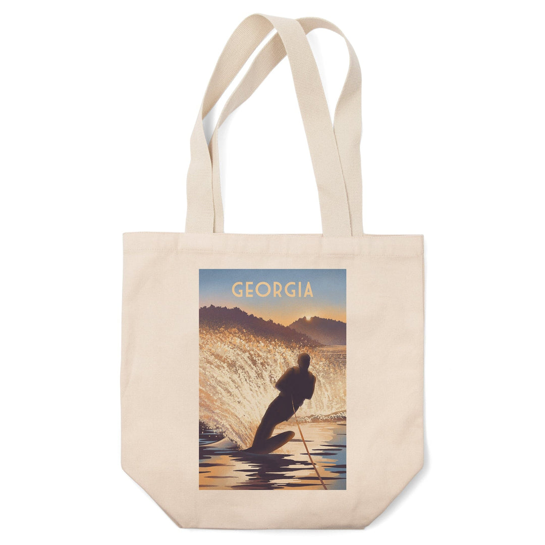Georgia, Lithograph, Lean Into Adventure, Water Skiing, Tote Bag Totes Lantern Press 
