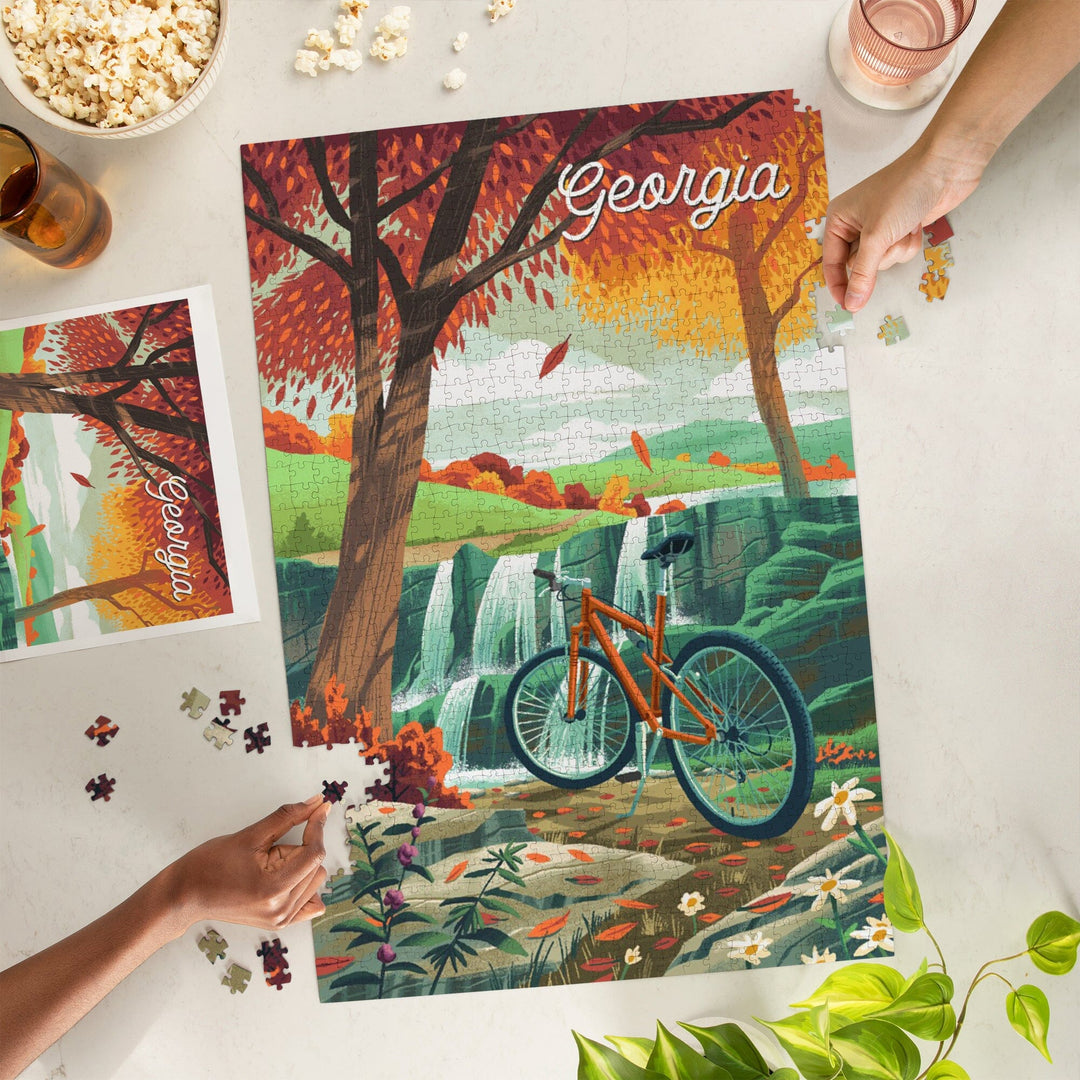 Georgia, Off To Wander, Cycling with Hills, Jigsaw Puzzle - Lantern Press