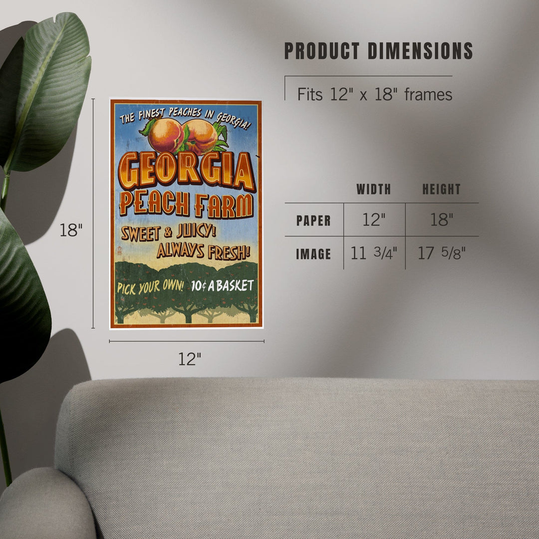 Georgia, Peach Farm Vintage Sign, Art & Giclee Prints Art Lantern Press 