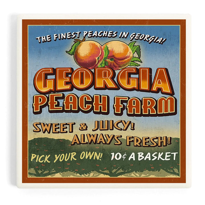Georgia, Peach Farm Vintage Sign, Coasters Coasters Lantern Press 