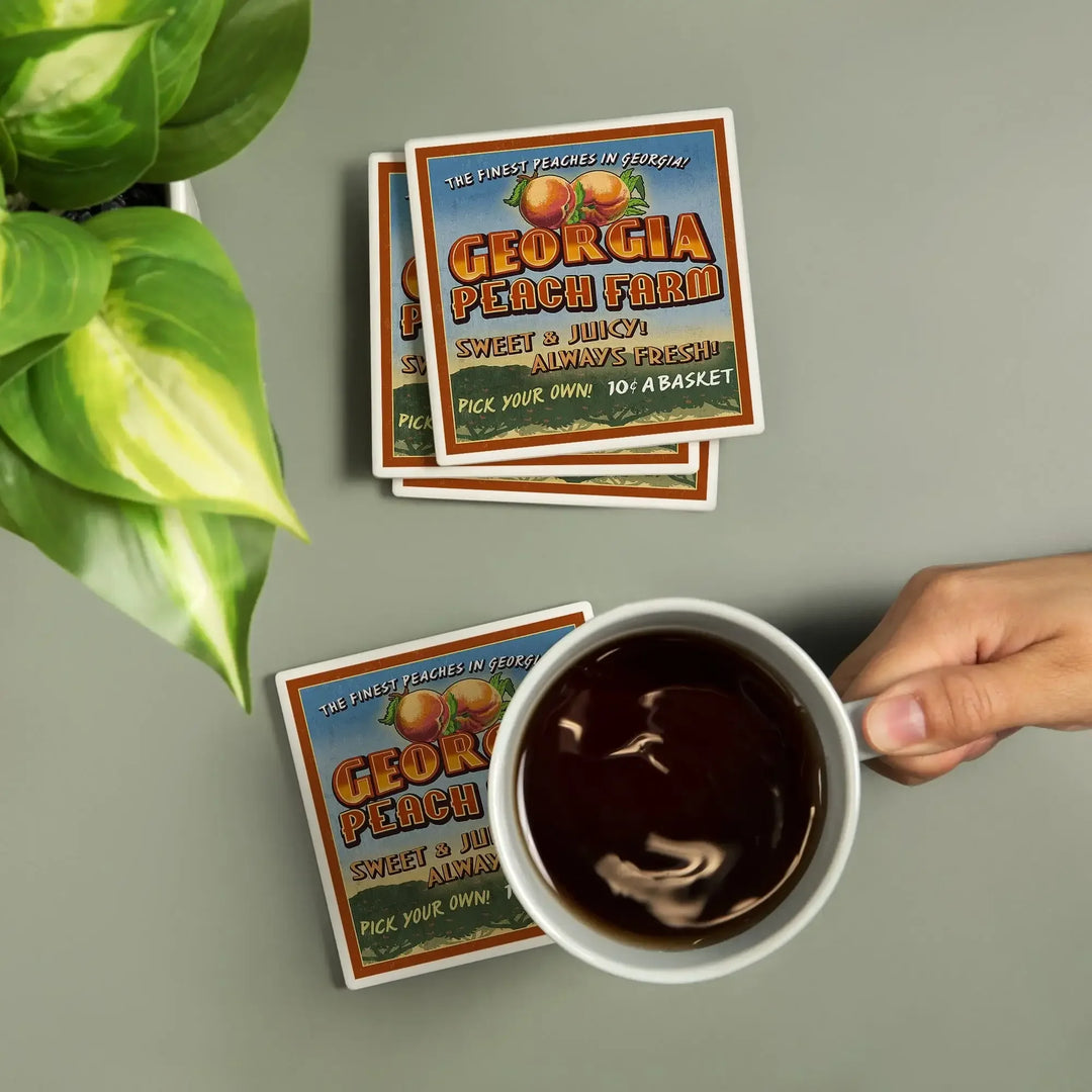 Georgia, Peach Farm Vintage Sign, Coasters Coasters Lantern Press 