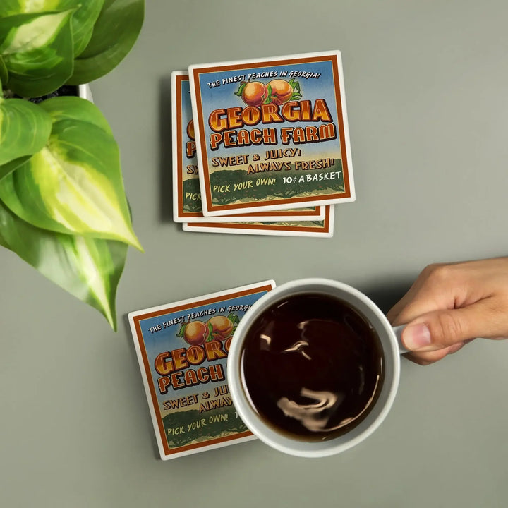 Georgia, Peach Farm Vintage Sign, Coasters Coasters Lantern Press 