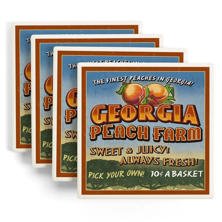 Georgia, Peach Farm Vintage Sign, Coasters Coasters Lantern Press 
