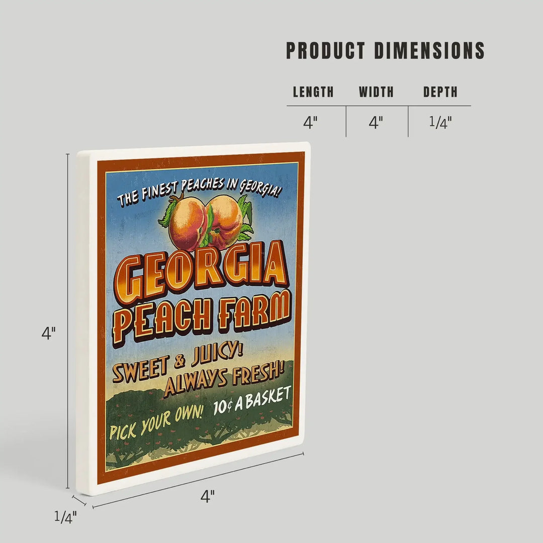 Georgia, Peach Farm Vintage Sign, Coasters Coasters Lantern Press 