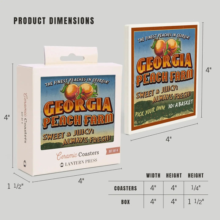 Georgia, Peach Farm Vintage Sign, Coasters Coasters Lantern Press 