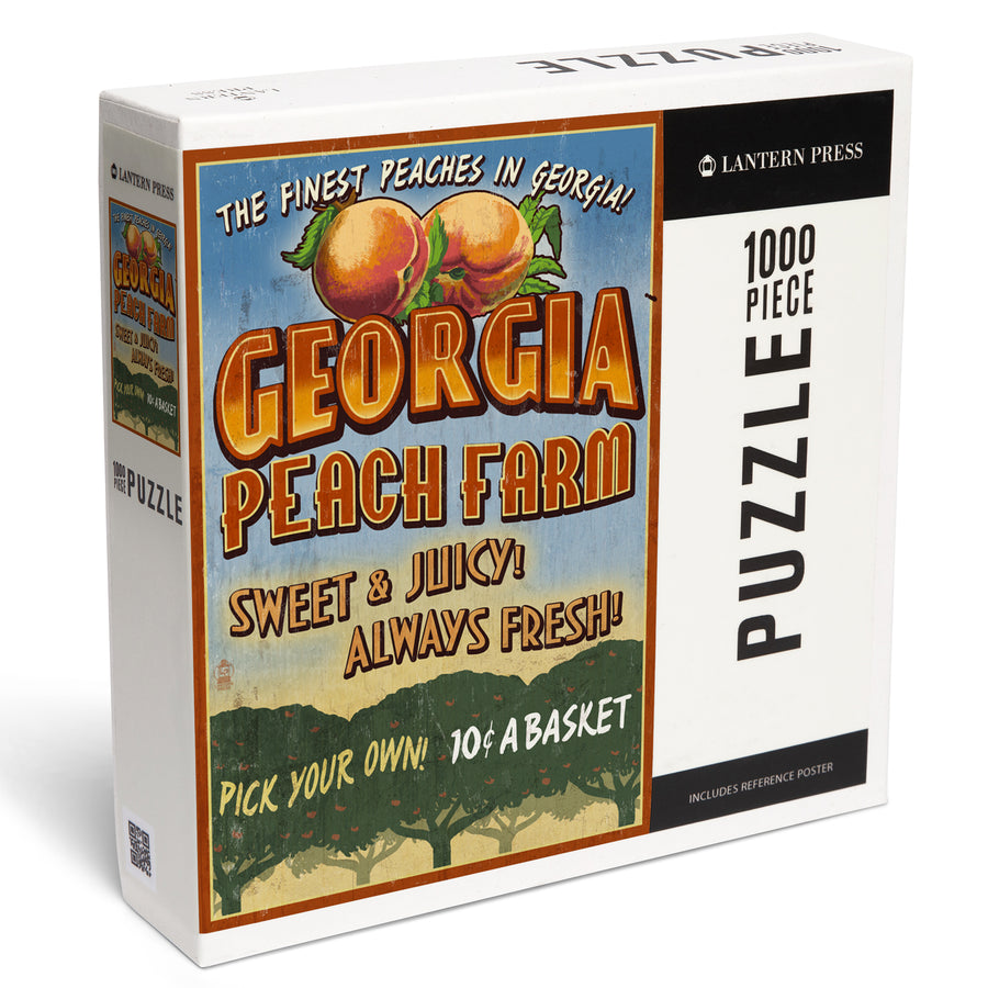 Georgia, Peach Farm Vintage Sign, Jigsaw Puzzle Puzzle Lantern Press 