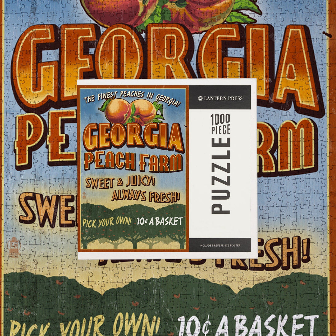 Georgia, Peach Farm Vintage Sign, Jigsaw Puzzle Puzzle Lantern Press 