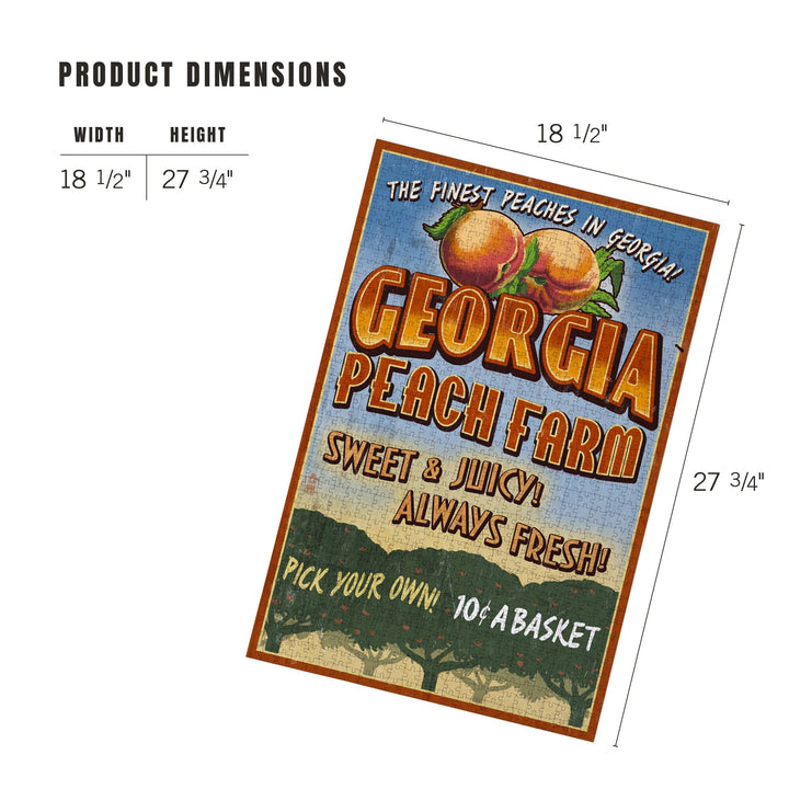 Georgia, Peach Farm Vintage Sign, Jigsaw Puzzle Puzzle Lantern Press 