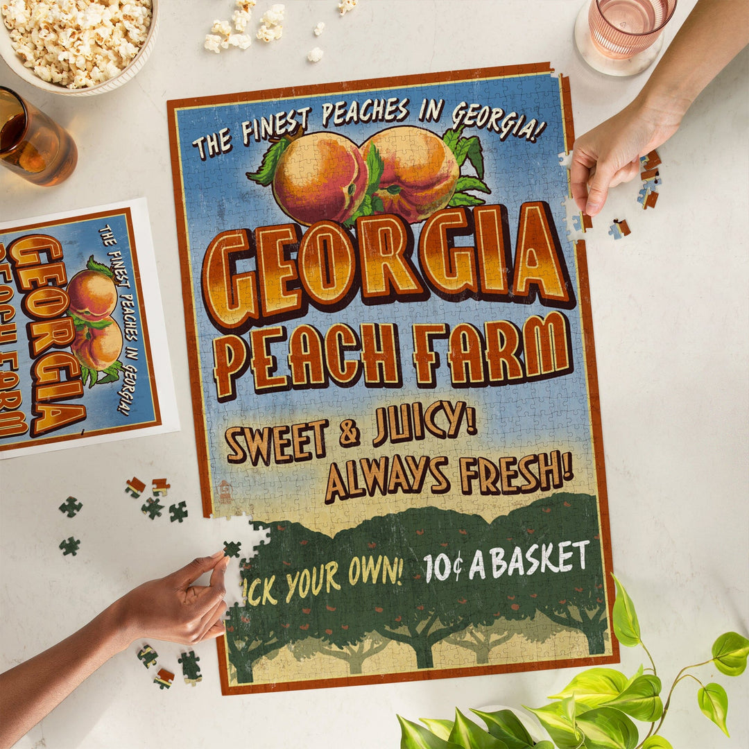 Georgia, Peach Farm Vintage Sign, Jigsaw Puzzle Puzzle Lantern Press 