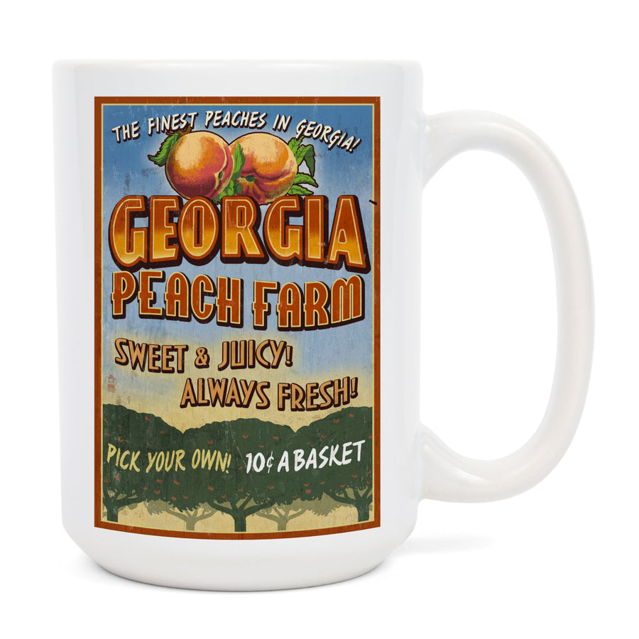 Georgia, Peach Farm Vintage Sign, Lantern Press Artwork, Ceramic Mug Mugs Lantern Press 
