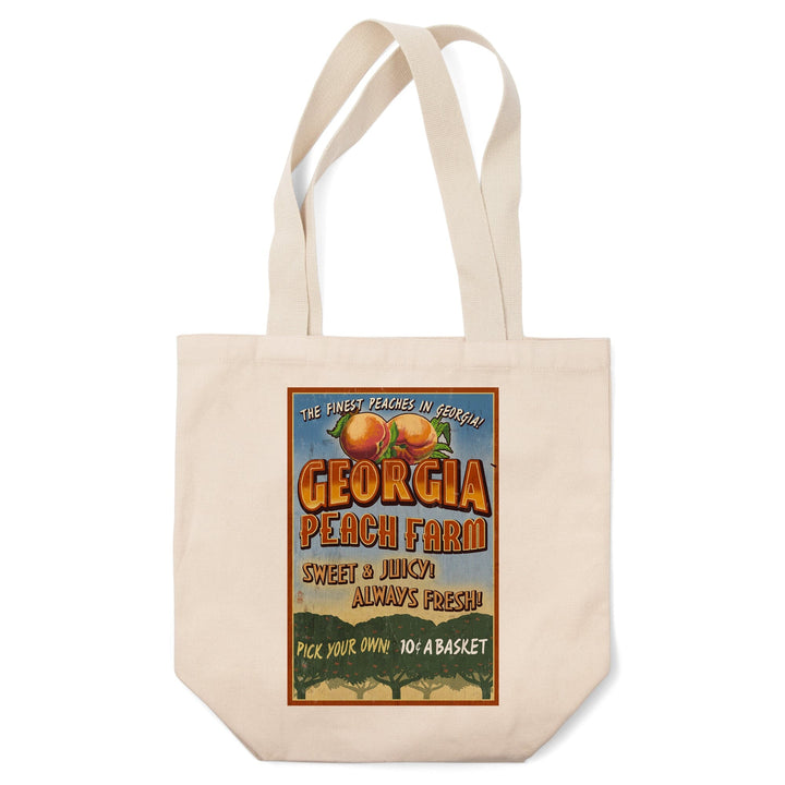 Georgia, Peach Farm Vintage Sign, Lantern Press Artwork, Tote Bag Totes Lantern Press 