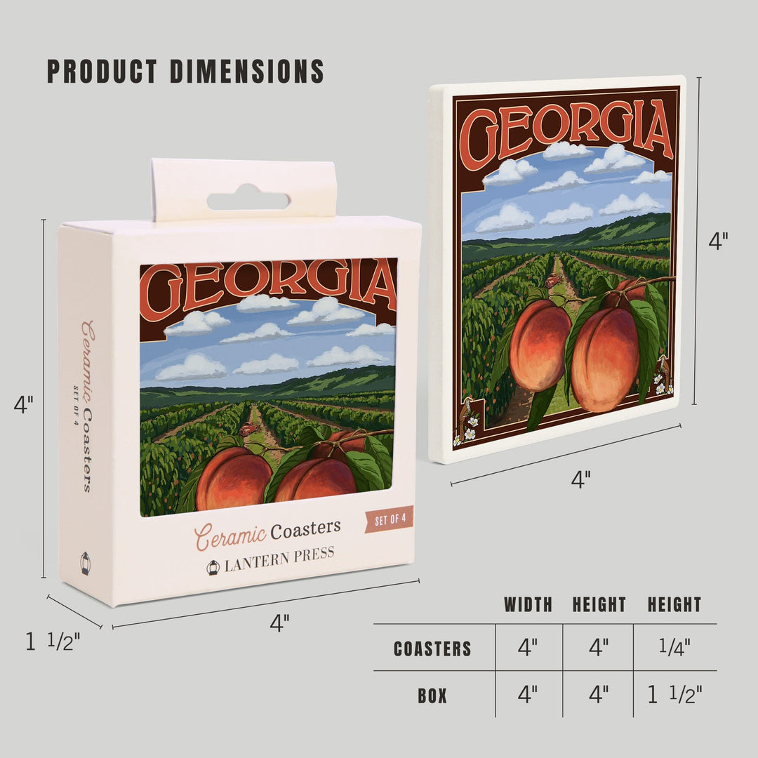 Georgia, Peach Orchard Scene, Coasters Coasters Lantern Press 