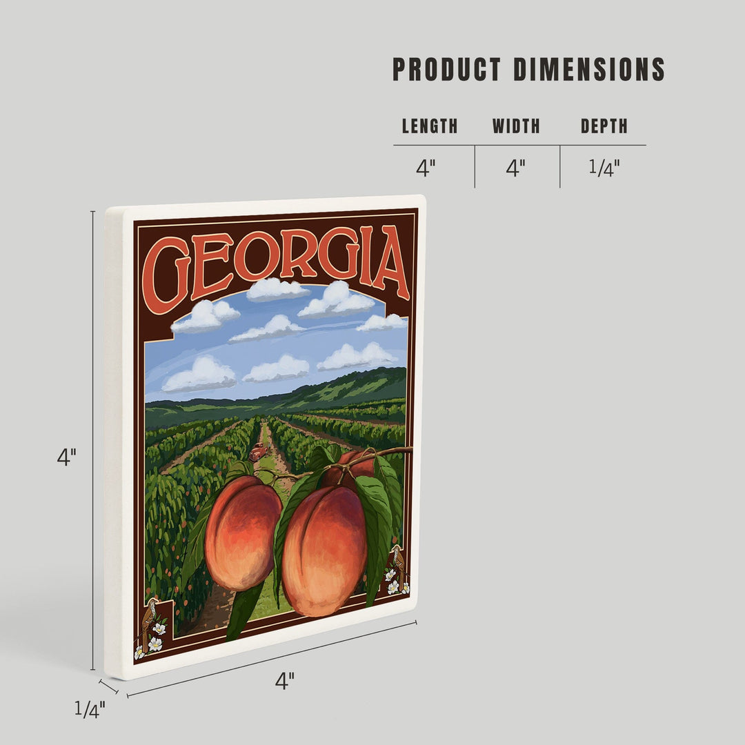 Georgia, Peach Orchard Scene, Coasters Coasters Lantern Press 