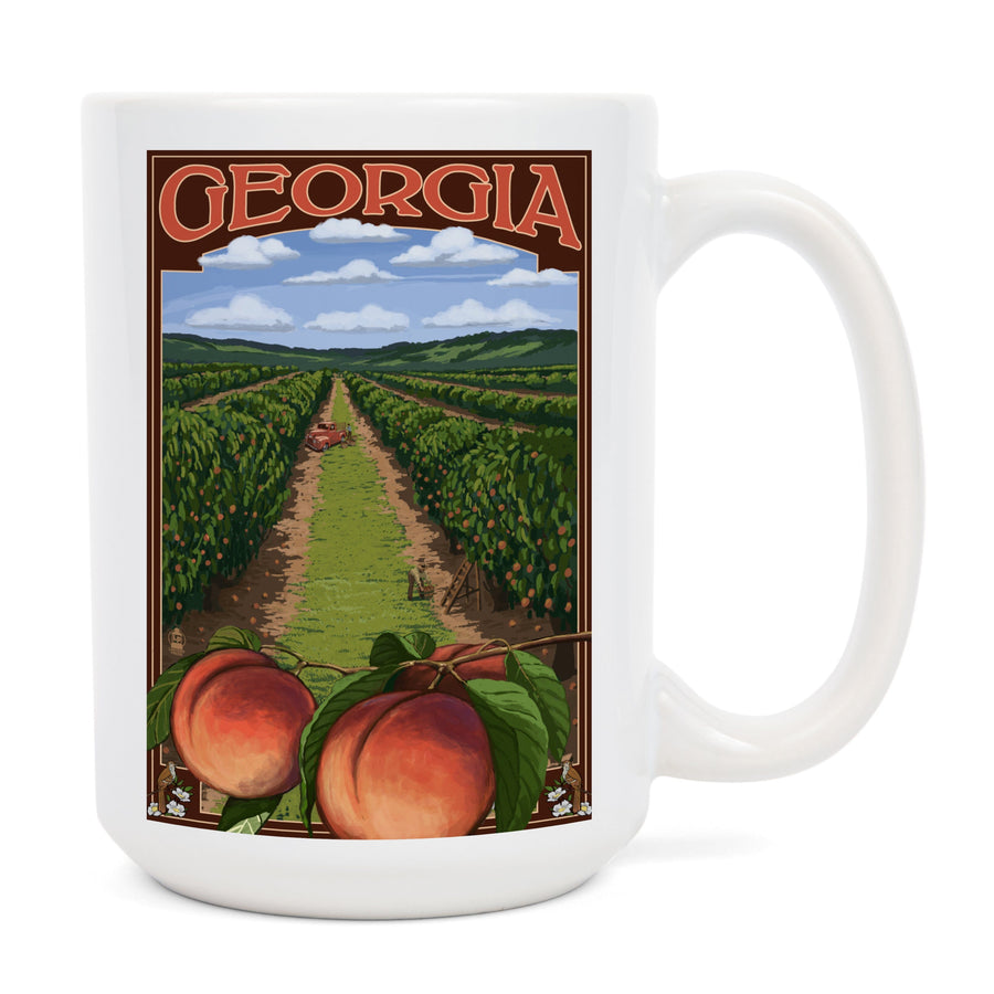 Georgia, Peach Orchard Scene, Lantern Press Artwork, Ceramic Mug Mugs Lantern Press 