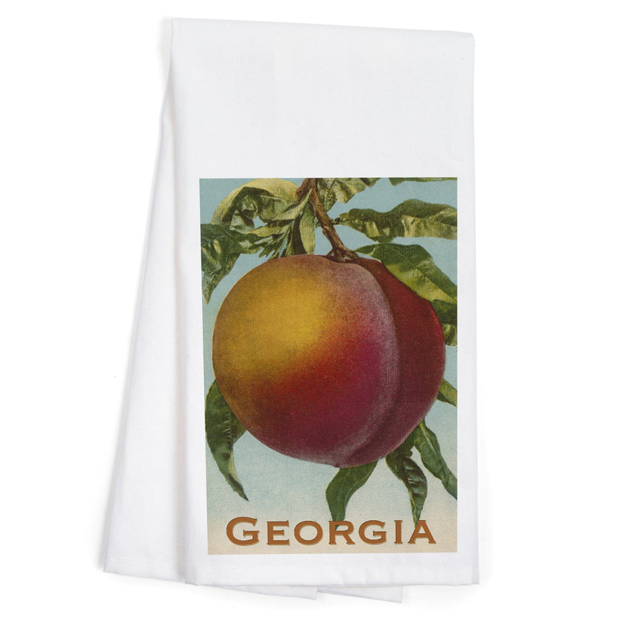 Georgia Peach, Vintage Lithograph, Organic Cotton Kitchen Tea Towels Kitchen Lantern Press 