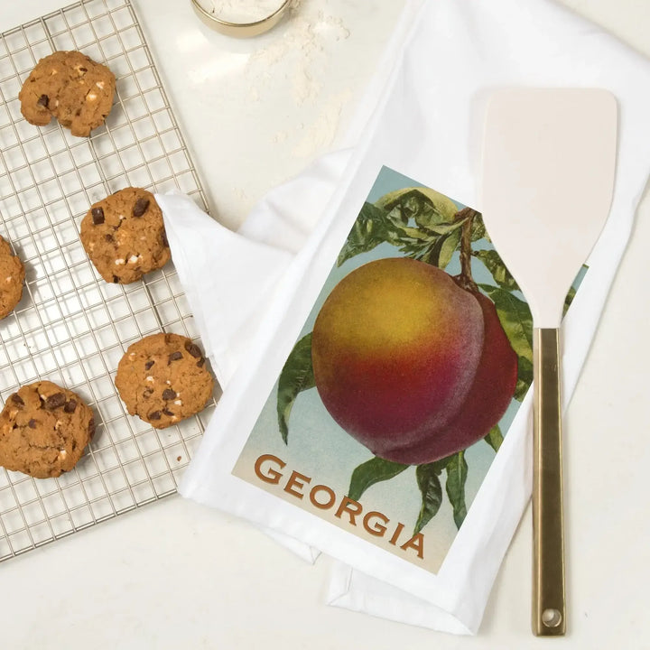 Georgia Peach, Vintage Lithograph, Organic Cotton Kitchen Tea Towels Kitchen Lantern Press 