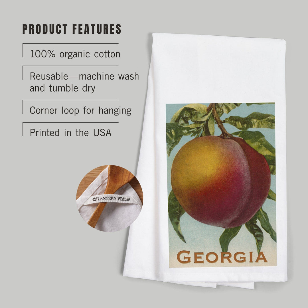 Georgia Peach, Vintage Lithograph, Organic Cotton Kitchen Tea Towels Kitchen Lantern Press 