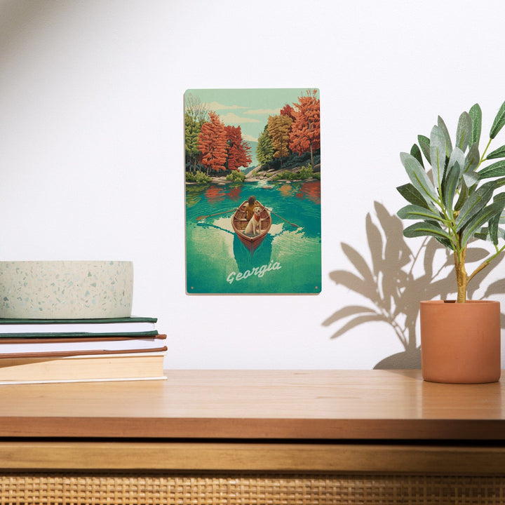 Georgia, Quiet Explorer, Boating, Fall Colors, Wood Signs and Postcards Wood Lantern Press 