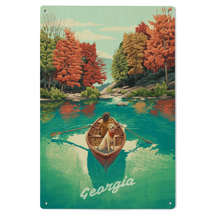 Georgia, Quiet Explorer, Boating, Fall Colors, Wood Signs and Postcards Wood Lantern Press 