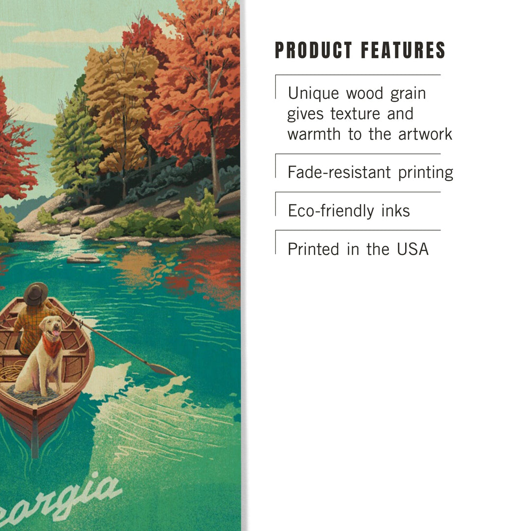 Georgia, Quiet Explorer, Boating, Fall Colors, Wood Signs and Postcards Wood Lantern Press 